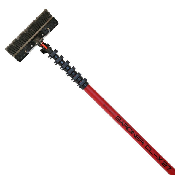Gardiner Pole Systems Gardiner CLX 27ft Pole Carbon Composite, telescoping carbon fiber pole with a wide base brush head for pressure washing and cleaning.